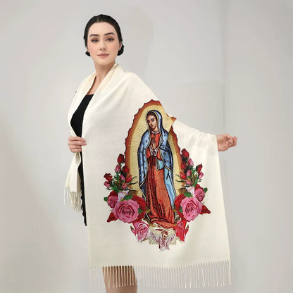 Bufanda Guadalupe™ de Cachemira con Acabado Artesanal y Flecos Delicados
