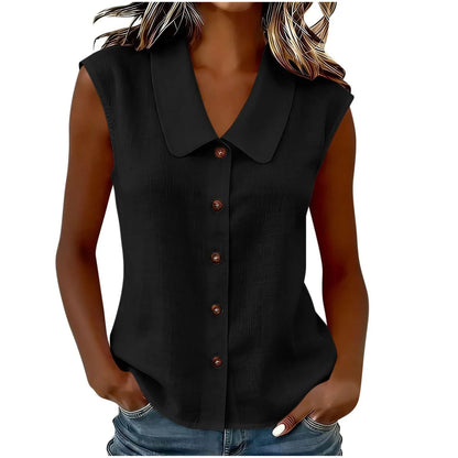 Camisa Celinea™ De Lino Y Algodón Con Cuello Elegante Y Botones Frontales