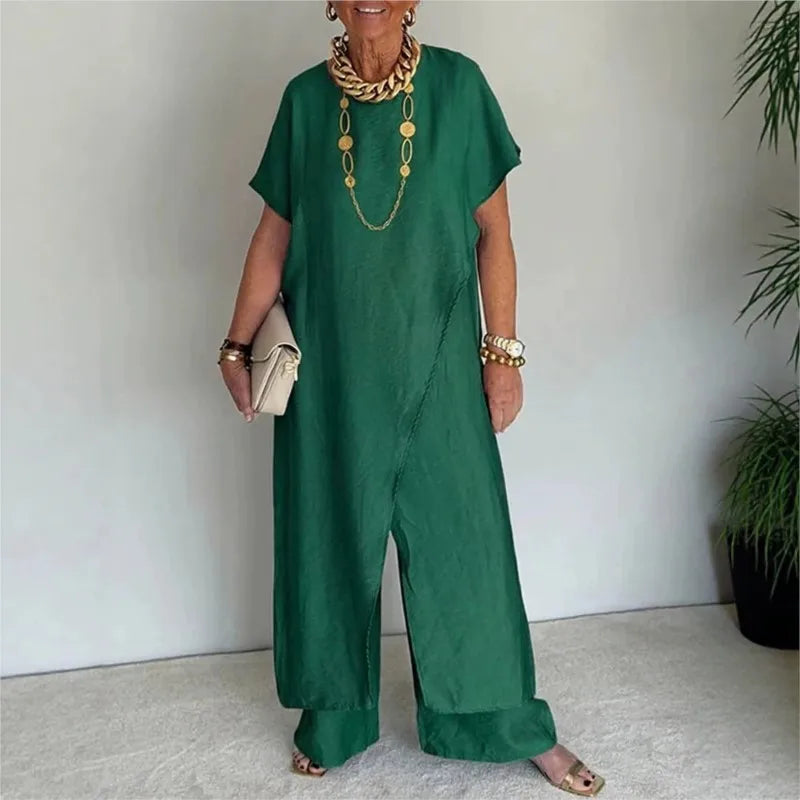 Conjunto Aurenya™ Con Túnica Asimétrica y Pantalón Palazzo Fluido