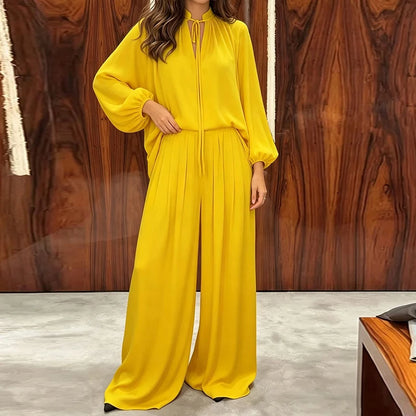 Conjunto Maristela™ con Blusa de Lazo Fluida y Pantalón de Pierna Ancha