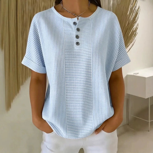 Blusa Euddora™ Con Rayas Delicadas y Botones Frontales