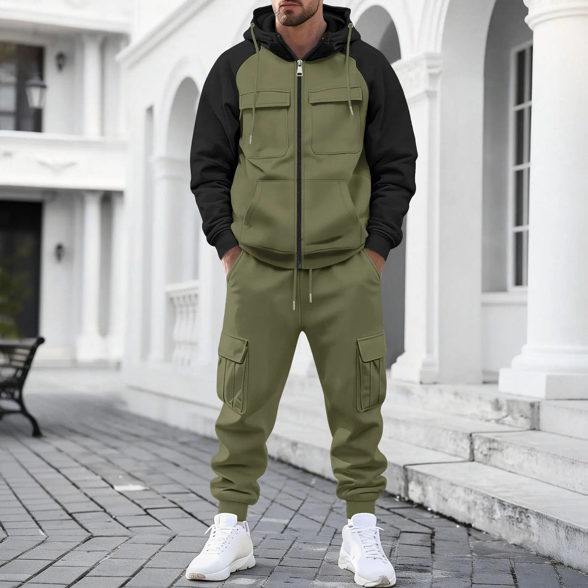 Conjunto Lennox™ con Chaqueta Bicolor de Cierre Metálico y Pantalón Cargo Jogger