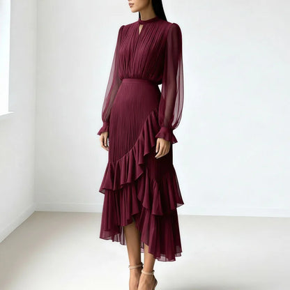 Vestido Lioren™ con Plisado Sofisticado y Volantes Asimétricos