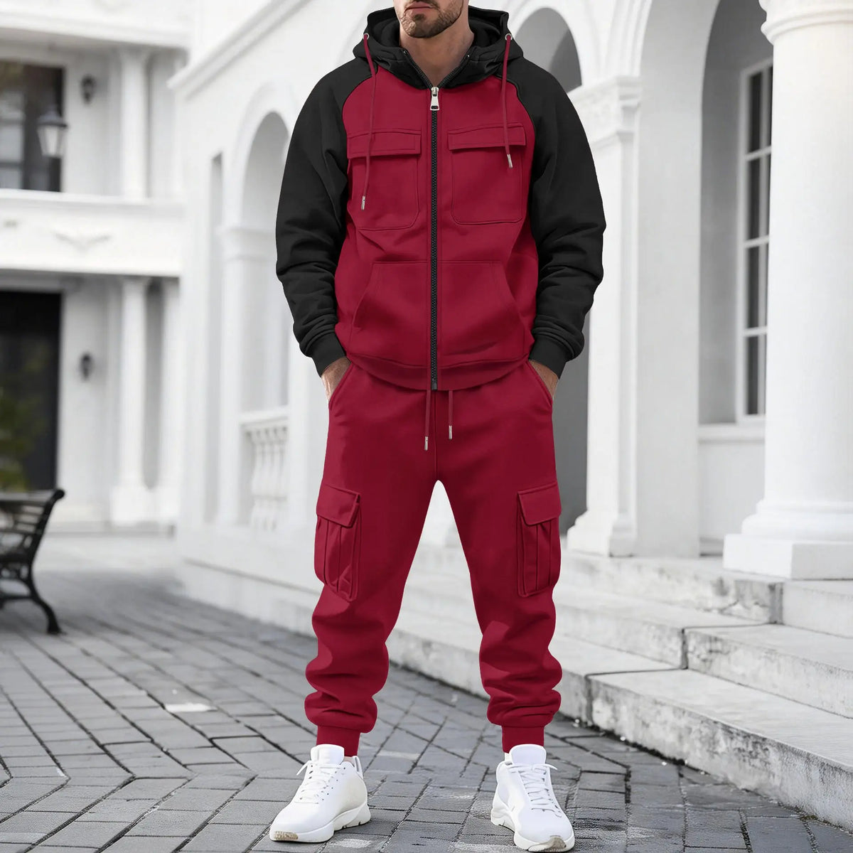 Conjunto Lennox™ con Chaqueta Bicolor de Cierre Metálico y Pantalón Cargo Jogger