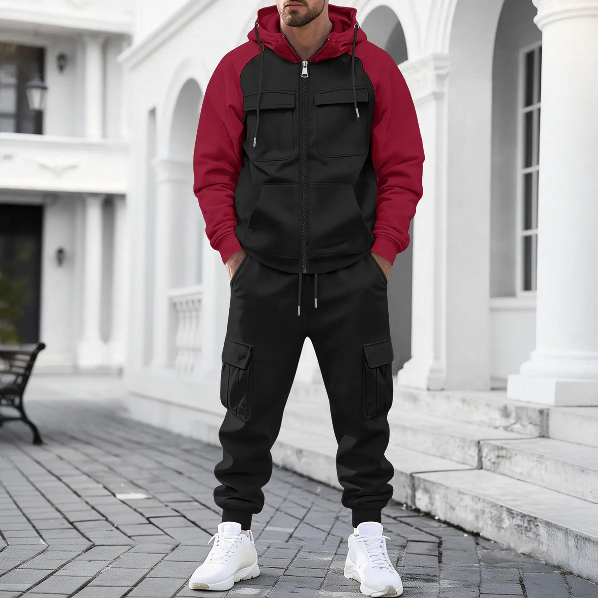 Conjunto Lennox™ con Chaqueta Bicolor de Cierre Metálico y Pantalón Cargo Jogger