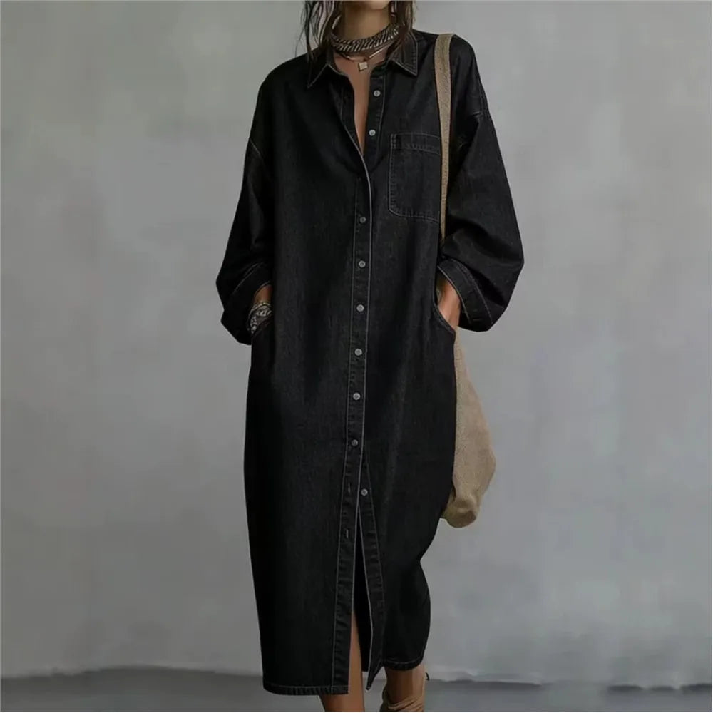 Vestido Varsovia™ de Mezclilla con Cuello Clásico y Botones Frontales