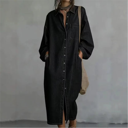 Vestido Varsovia™ de Mezclilla con Cuello Clásico y Botones Frontales