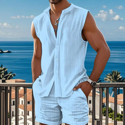 Conjunto Levano™ De Lino Y Algodón Con Camisa Sin Mangas Y Short De Caída Ligera