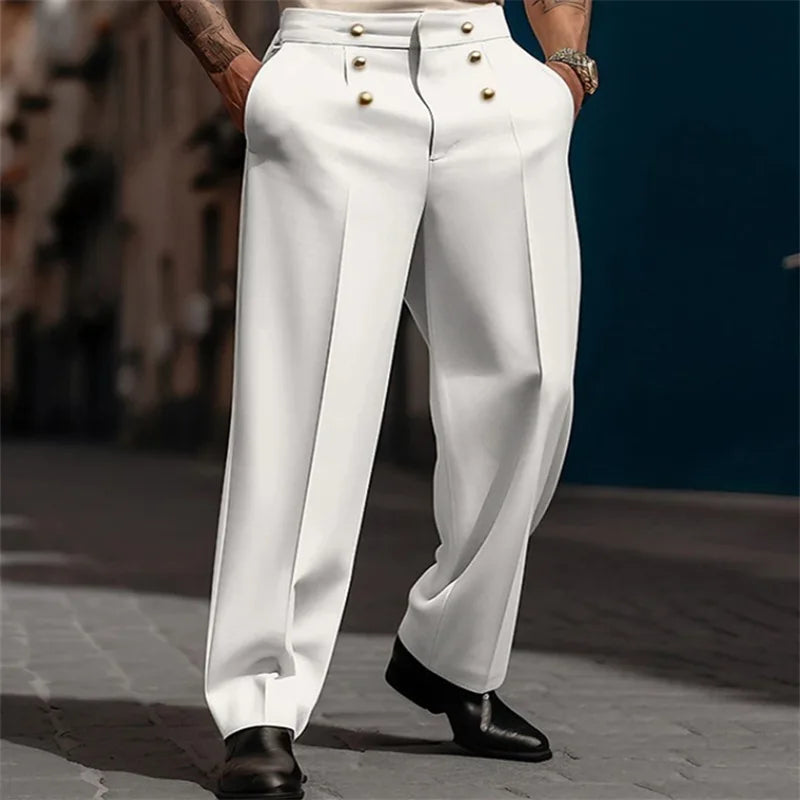 Pantalón Lorenzo™ de Cintura Alta con Pliegues Frontales y Botones Metálicos