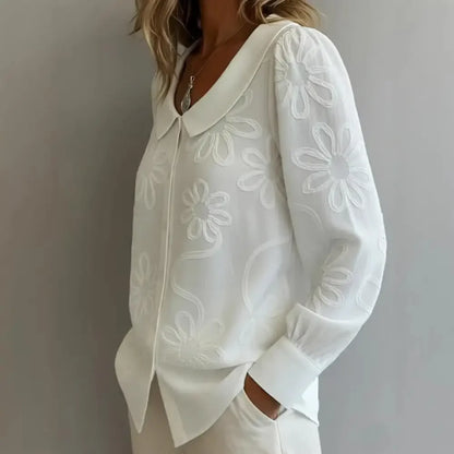 Camisa Fiorenne™ con Bordados Florales y Caída Fluida
