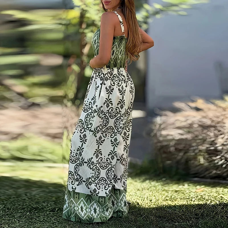 Mono Salina™ con Estampado Mediterráneo, Cintura Marcada y Corte Pantalón Amplio