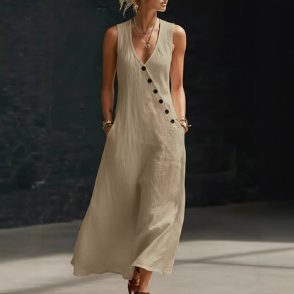 Vestido Midi Antonella™ con Botones Elegantes y Escote en V