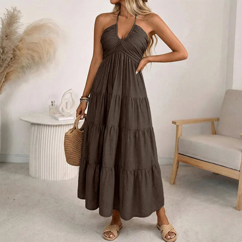 Vestido Solara Breeze™ Con Escote Halter y Falda Amplia En Capas