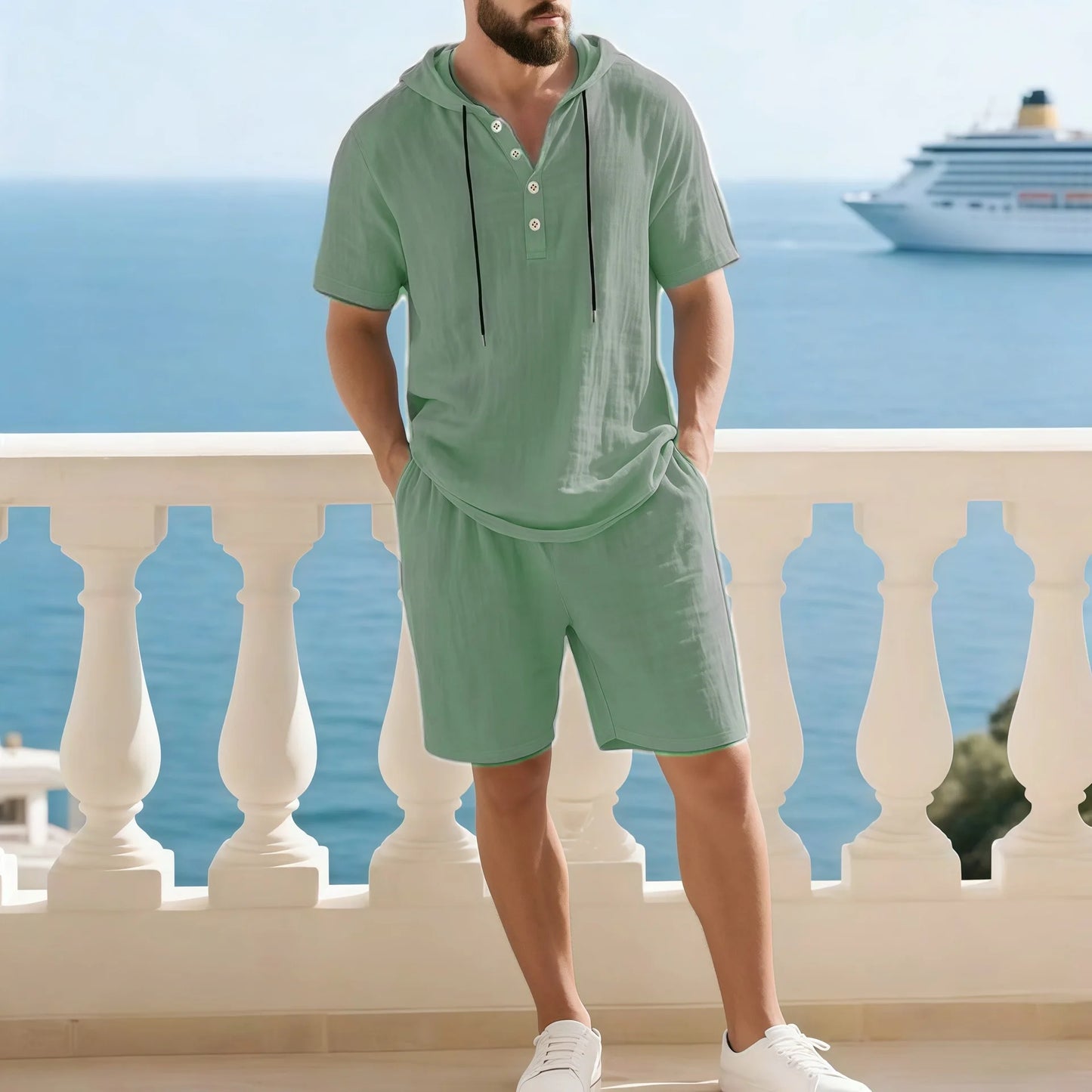 Conjunto Portofino Coast™ De Lino de Algodón Con Camisa de Capucha Moderna