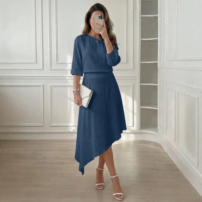 Conjunto Carmela™ con Blusa de Un Hombro, Tejido Texturizado y Falda de Caída Fluida