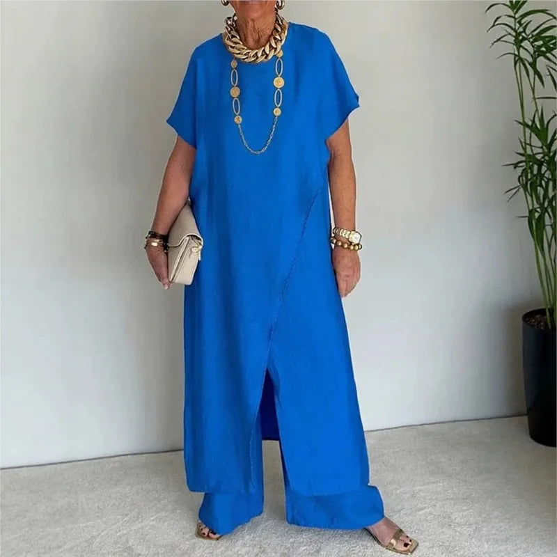 Conjunto Aurenya™ Con Túnica Asimétrica y Pantalón Palazzo Fluido