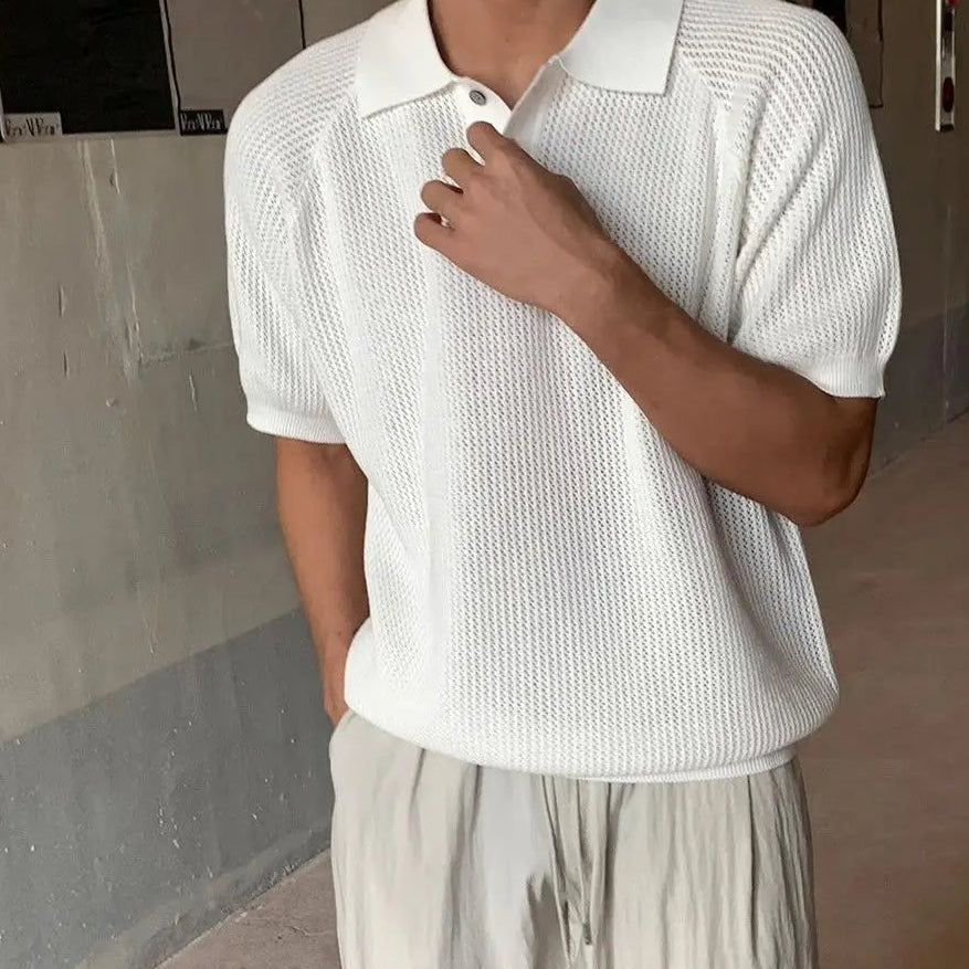 Polo Varello™ de Tejido Texturizado con Cuello Clásico y Botones Frontales