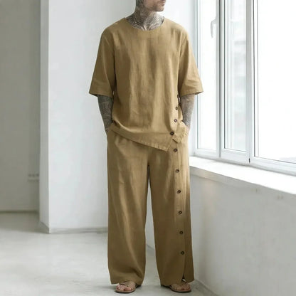 Conjunto Alessio™ con Camiseta Oversized, Pantalón de Corte Amplio y Detalle de Botones Laterales