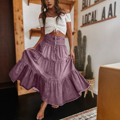 Falda Belle Prairie™ De Denim Lavado Con Capas Fluidas