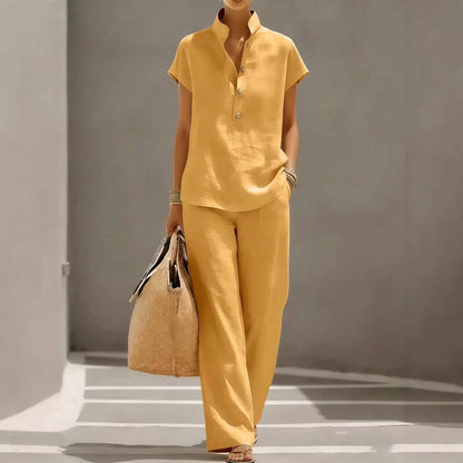 Conjunto Marelisse™ De Lino de Algodón Con Blusa Suelta y Pantalón Palazzo Fluido