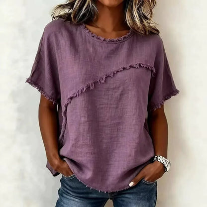Blusa Verena™ con Corte Asimétrico y Acabado Deshilachado