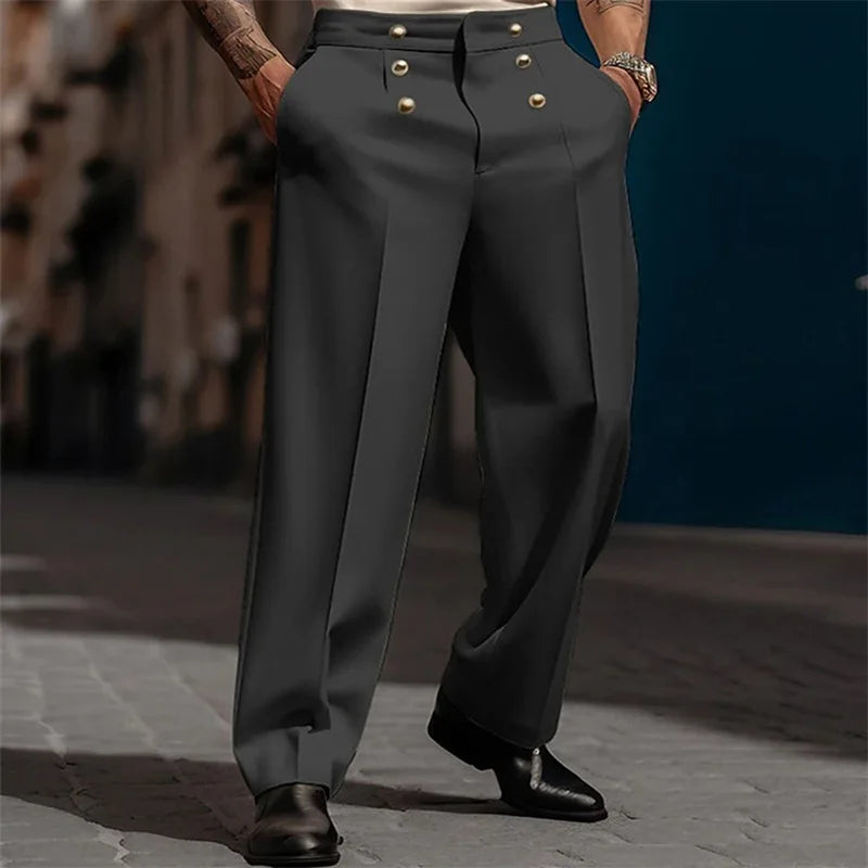 Pantalón Lorenzo™ de Cintura Alta con Pliegues Frontales y Botones Metálicos