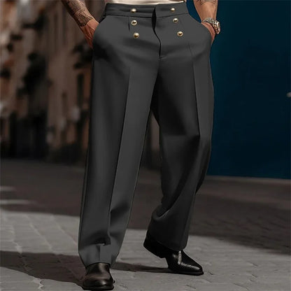 Pantalón Lorenzo™ de Cintura Alta con Pliegues Frontales y Botones Metálicos