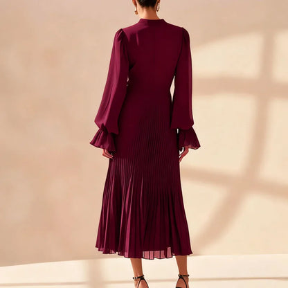 Vestido Lioren™ con Plisado Sofisticado y Volantes Asimétricos