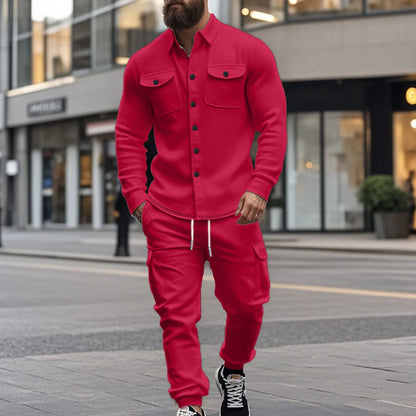 Conjunto Leandro™ de Felpa con Camisa de Manga Larga y Pantalón Cargo