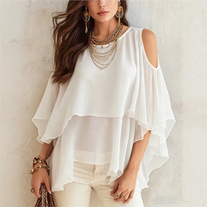 Blusa Irene™ con Mangas Amplias, Hombros Descubiertos y Volantes