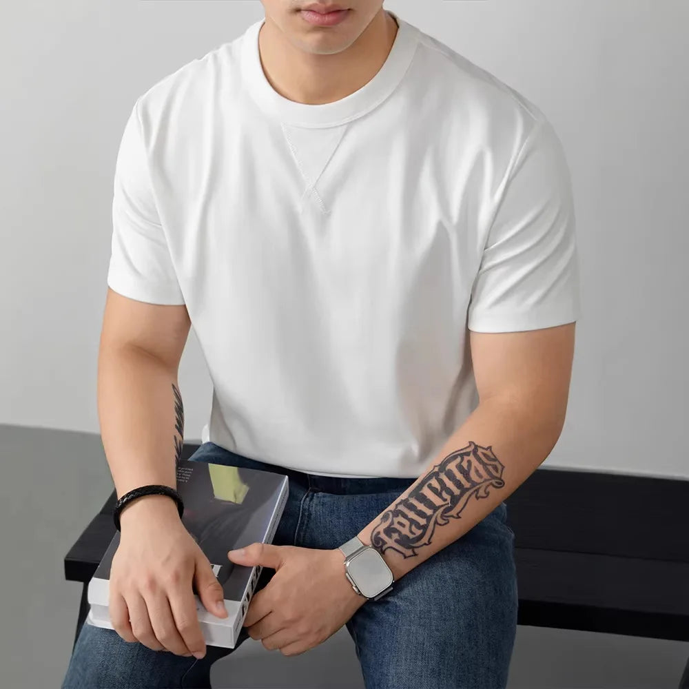 Camiseta Louis™ de Algodón Premium con Elastano y Cuello Redondo Acanalado