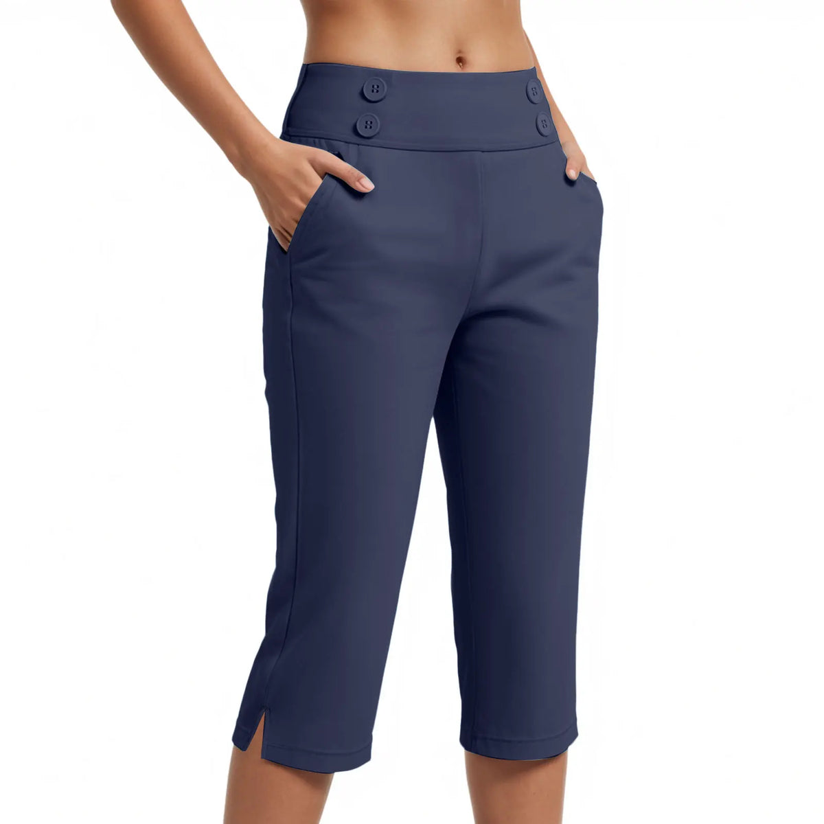 Pantalón Capri Juliana™ con Cintura Alta, Botones y Bolsillos Laterales
