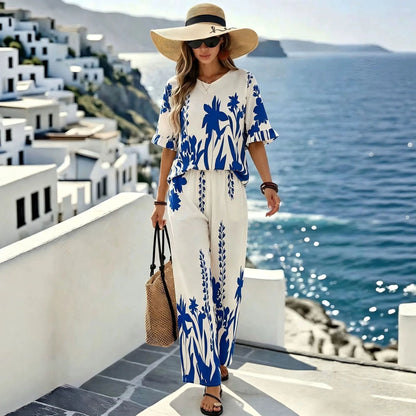 Conjunto Veridiane™ con Blusa de Manga Volante y Pantalón Amplio / Ligereza con aire de resort