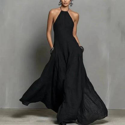 Vestido Serafine™ con Escote Halter, Espalda Descubierta y Caída Fluida.