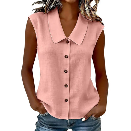 Camisa Celinea™ De Lino Y Algodón Con Cuello Elegante Y Botones Frontales