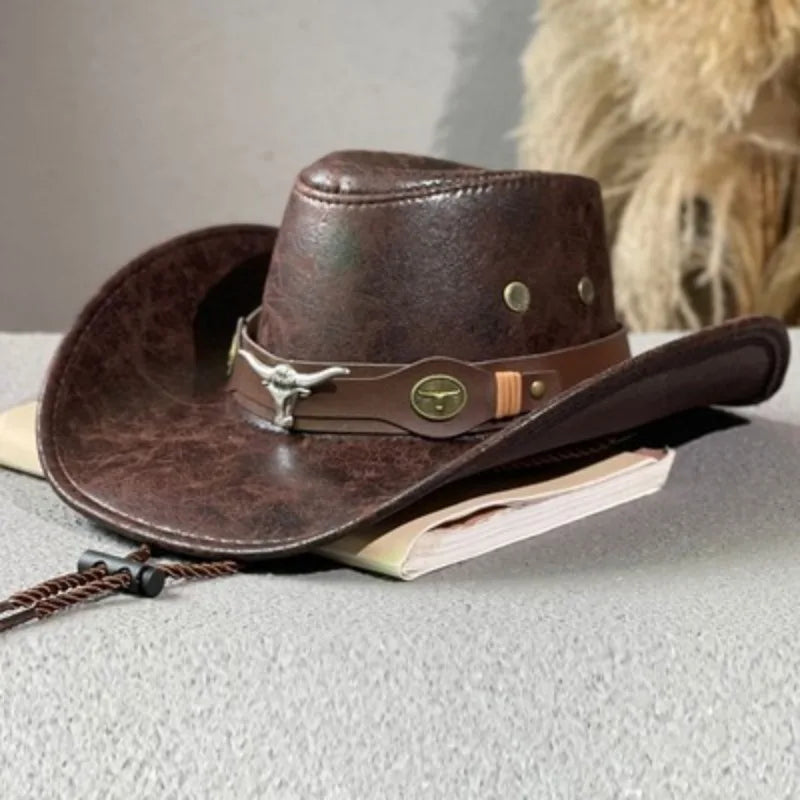COMPRA 1 Y LLÉVATE 2 GRATIS - Sombrero Vaquero Monterrey™ de Cuero Premium con Acabado Rústico y Detalles Metálicos