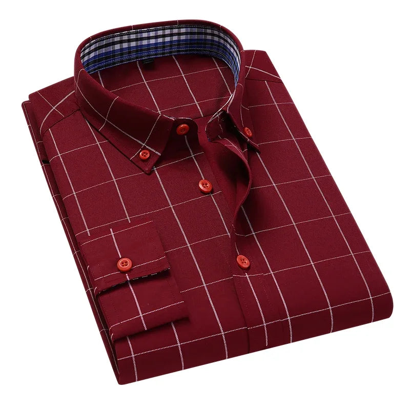 Camisa Alaric™ con Estampado de Cuadros, Cuello Abotonado y Botones Contrastantes