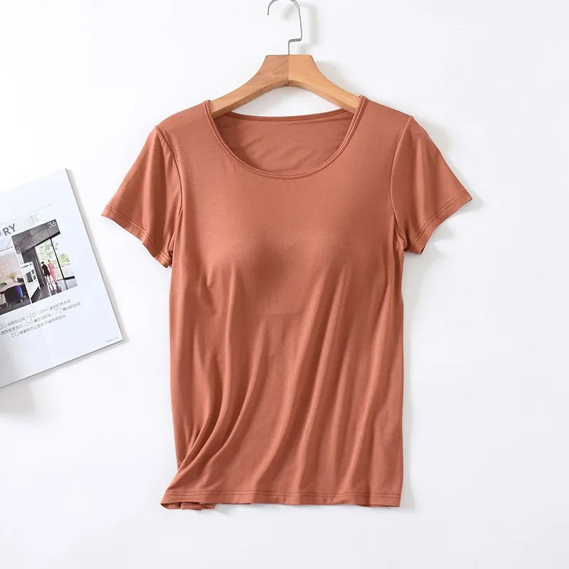 Velina™ Top with Built-In Cups, Short Sleeves and Fitted Silhouette