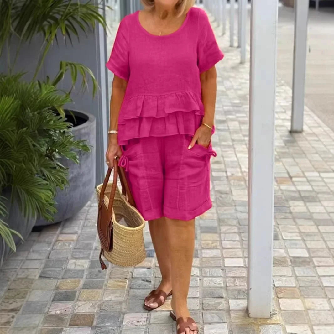 Conjunto Sorella™ Con Top De Volantes En Capas Y Bermuda Con Bolsillos