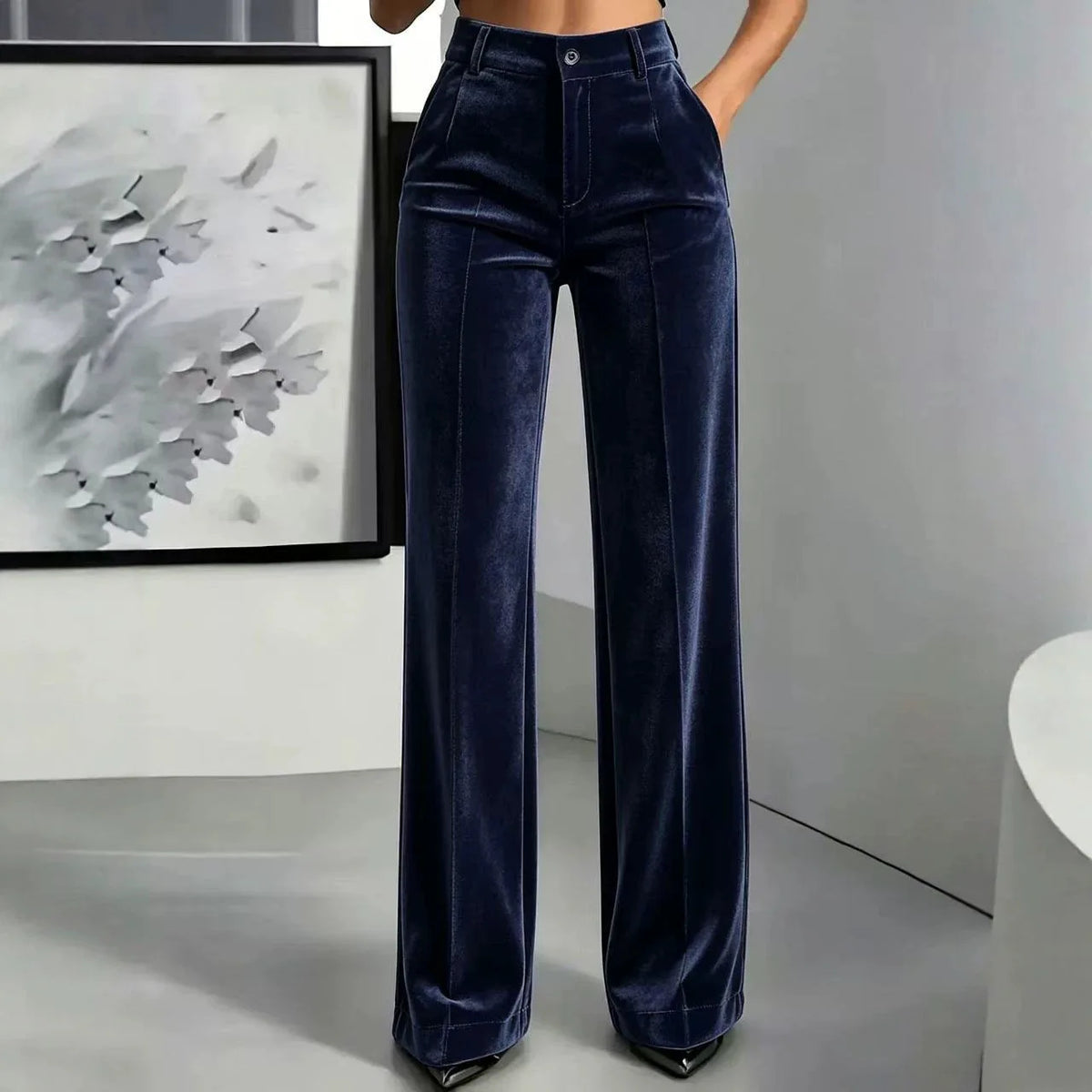 Pantalón Lucerna™ de Cintura Alta, Acabado Aterciopelado y Corte Palazzo