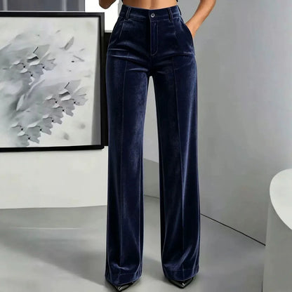 Pantalón Lucerna™ de Cintura Alta, Acabado Aterciopelado y Corte Palazzo