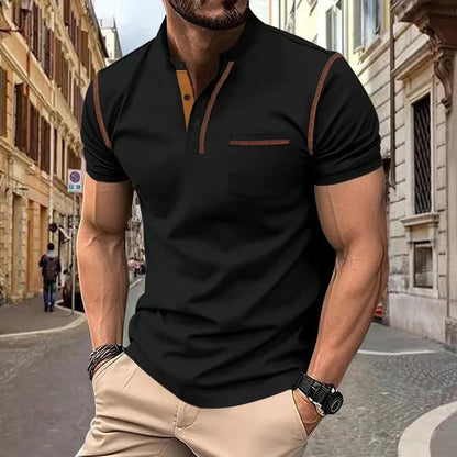 Camiseta Casual Tavren™ con Cuello Mao y Acabado en Contraste