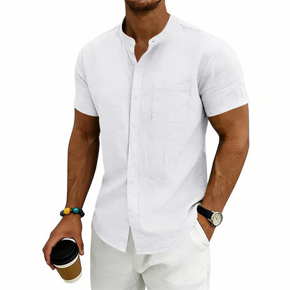 Camisa Montese™ En Lino De Algodón Con Cuello Mao