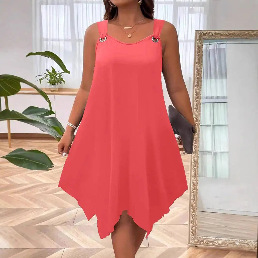Vestido Soraya™ con Bajo Asimétrico y Tirantes con Aros Metálicos