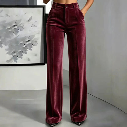 Pantalón Lucerna™ de Cintura Alta, Acabado Aterciopelado y Corte Palazzo