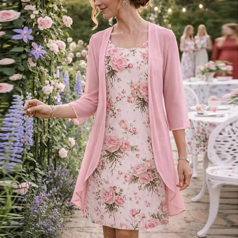 Conjunto Lavinia™ Con Vestido Floral Y Cárdigan Ligero