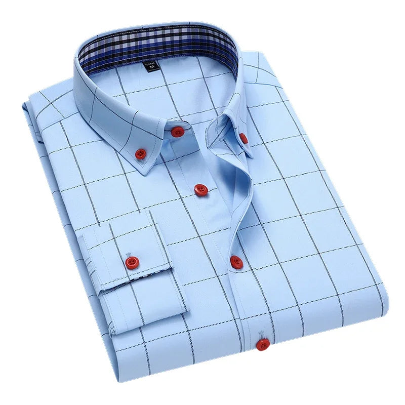 Camisa Alaric™ con Estampado de Cuadros, Cuello Abotonado y Botones Contrastantes