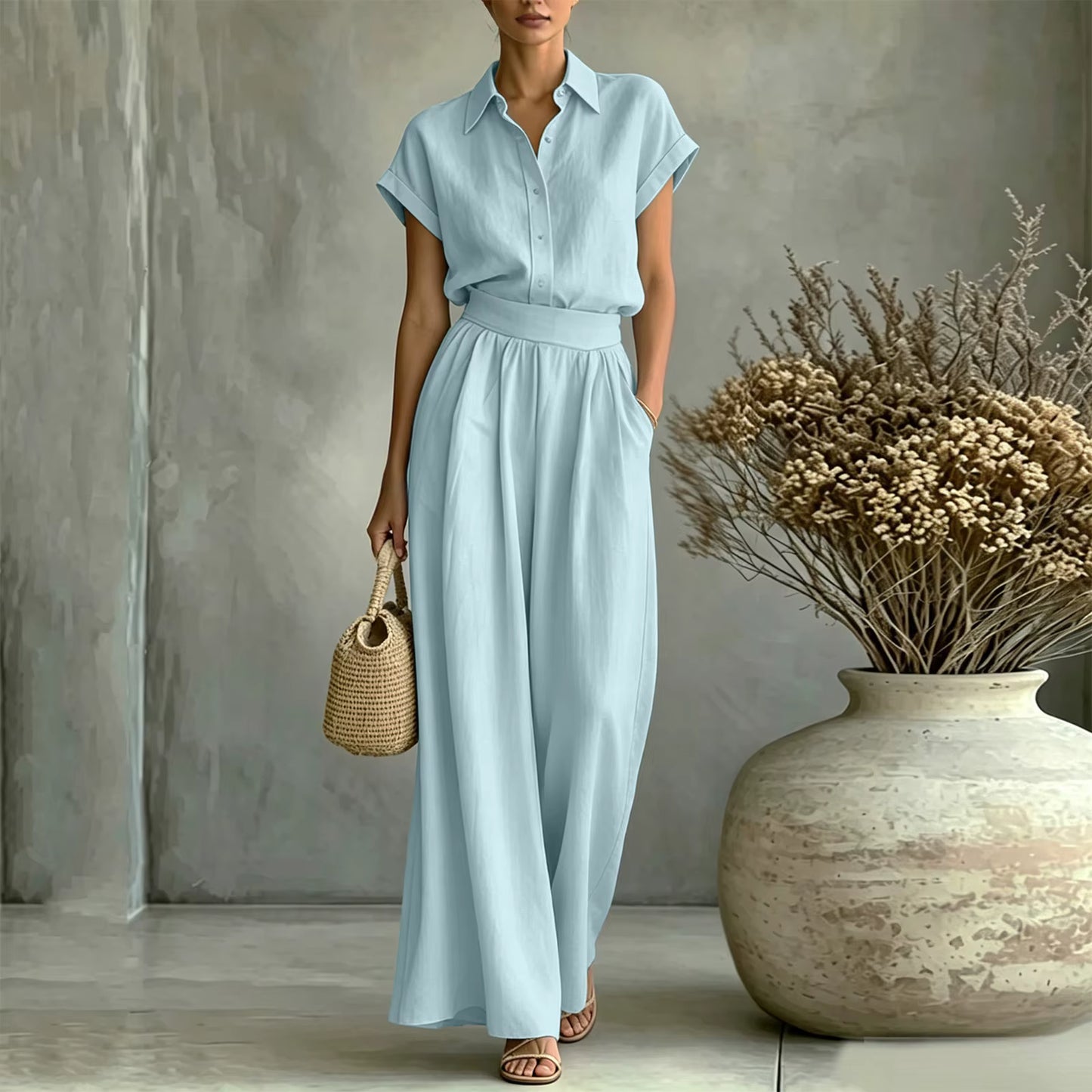 Conjunto Aurea™ con Camisa de Cuello Clásico y Pantalón de Talle Alto