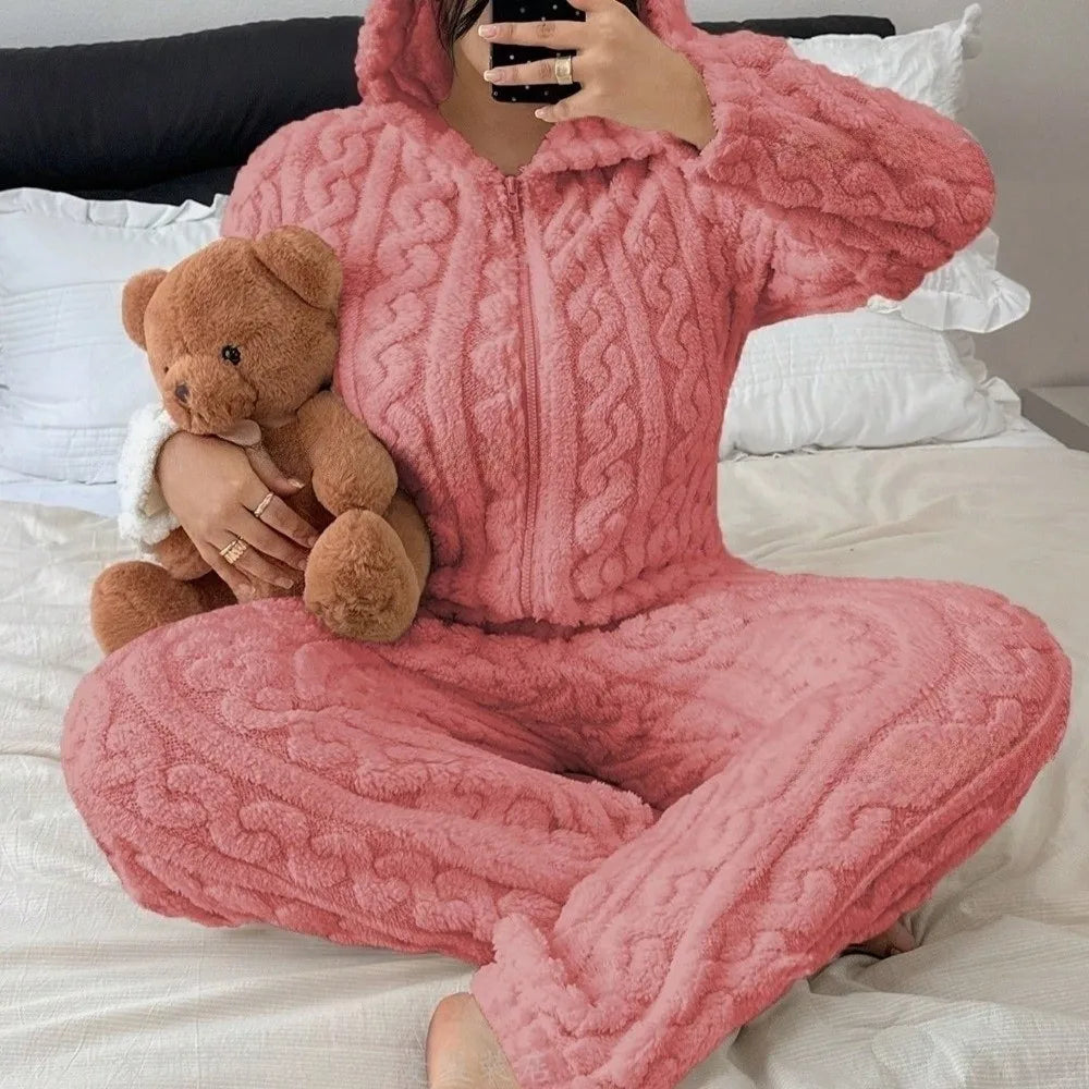 Mono Ursina™ con Capucha de Orejitas, Textura Afelpada y Osito Aplicado en la Espalda