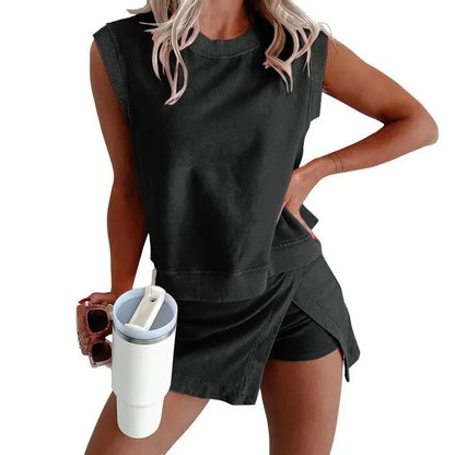 Conjunto Nerea™ con Top Sin Mangas y Falda-Short Cruzada